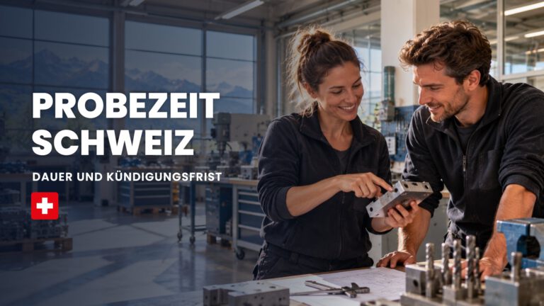 Probezeit Schweiz: Kollegin erklärt einem neuen Mitarbeiter ein Werkstück in der Werkstatt