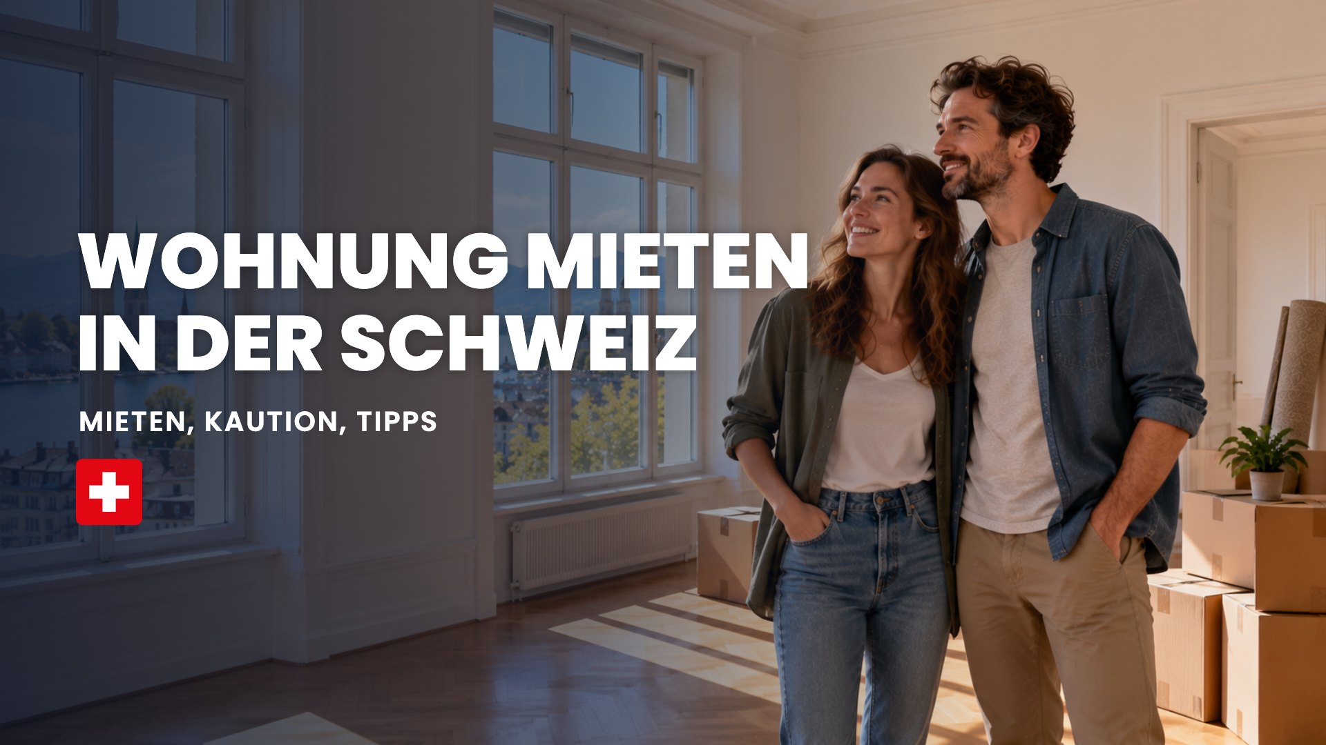 Wohnung mieten in der Schweiz: Paar in einer hellen, leeren Altbauwohnung in Zürich